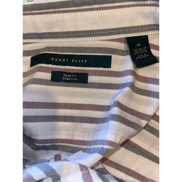 Perry Ellis Slim Fit Stretch Long Sleeve Striped Multi-Color Button Down Shirt S - Picture 8 of 8